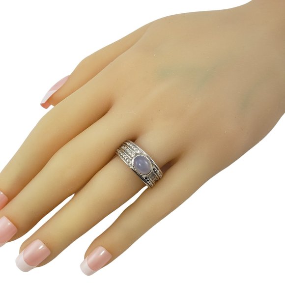 Vintage 18 Karat White Gold Moonstone and Diamond Ring Size 7.75 #10670 - Picture 7 of 8